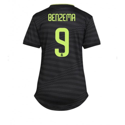 Real Madrid Karim Benzema #9 Tredjedrakt Kvinner 2022-23 Kortermet Real Madrid Karim Benzema #9 Tredjedrakt Kvinner 2022-23 Kortermet